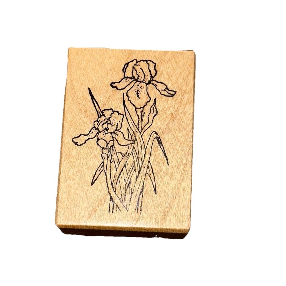 Vintage 90's PSX Designs Iris Flowers Floral D-474 Wood Mounted Rubber Stamp Art